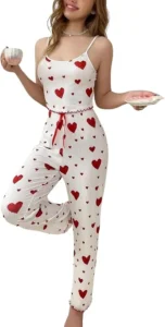 Women S 2 Pieces Heart Print Pajama Set Sleeveless Cami Top High Waist Pants Com