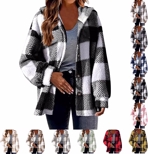 Women S Plaid Fleece Shacket Jackets Casual Long Sleeves