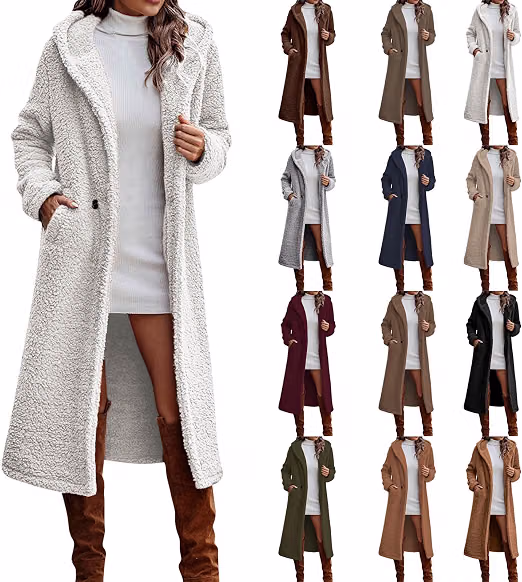 Women S Teddy Fleece Coat Long Hooded Fluffy Warm Winter