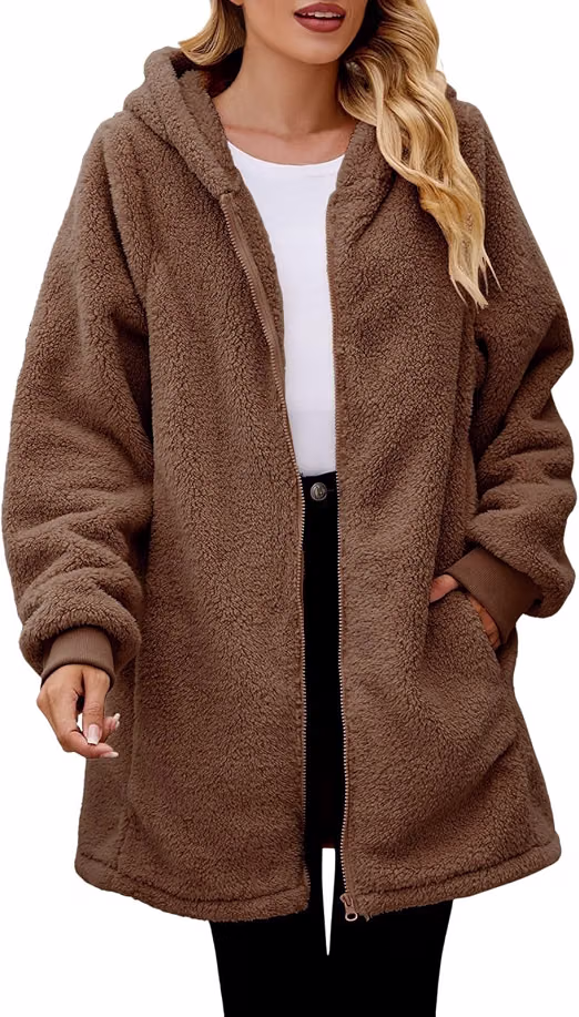Women S Teddy Fleece Jacket Full Zip Hoodies Fluffy Long