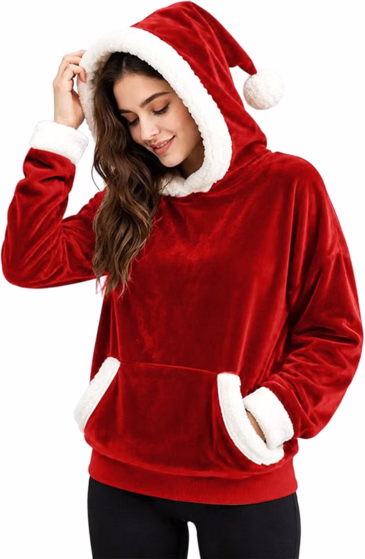 Womens Christmas Hoodies UK Oversized Velvet Soft Warm