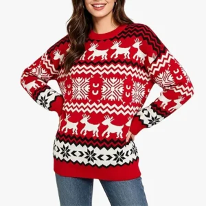 Womens Christmas Jumpers Knitted Reindeer Snowflake Xmas Tree Print Sweater