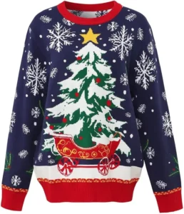 Womens Christmas Jumpers Knitted Reindeer Snowflake Xmas Tree Print Sweater