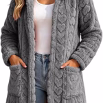 Womens Fluffy Cardigan Winter Thermal Longline Hooded Plush Fleece Jacket