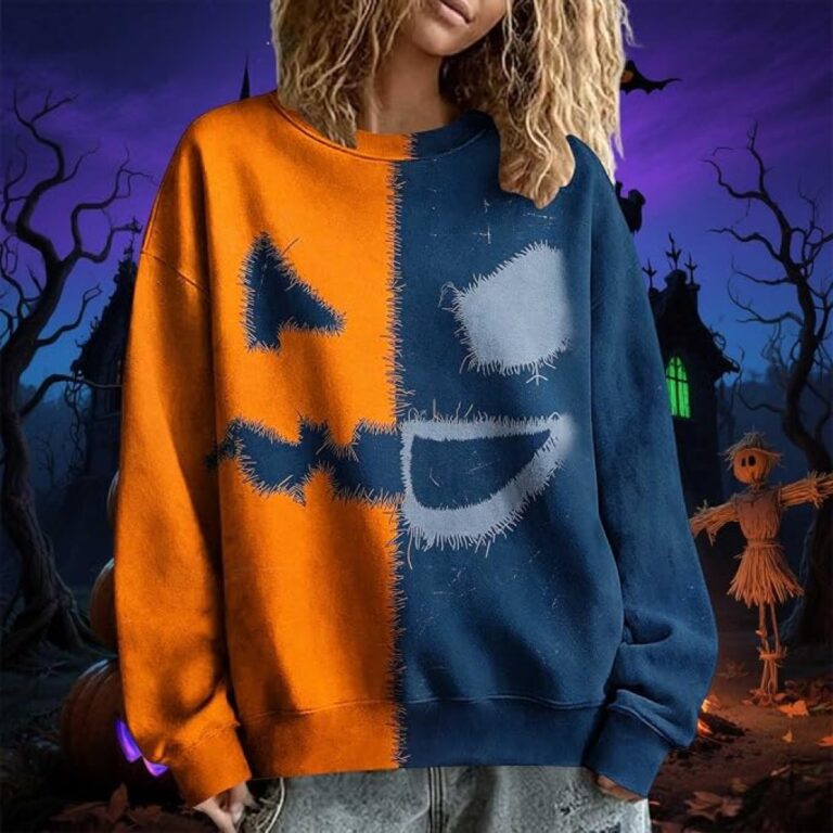 Womens Halloween Sweatshirt Novelty Split Face Graphic Pullover Tops
