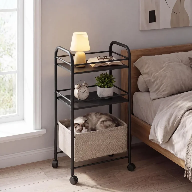 Yitahome Bedside Table With Wheels Trolley Coffee Table With Fabric Basket Stora