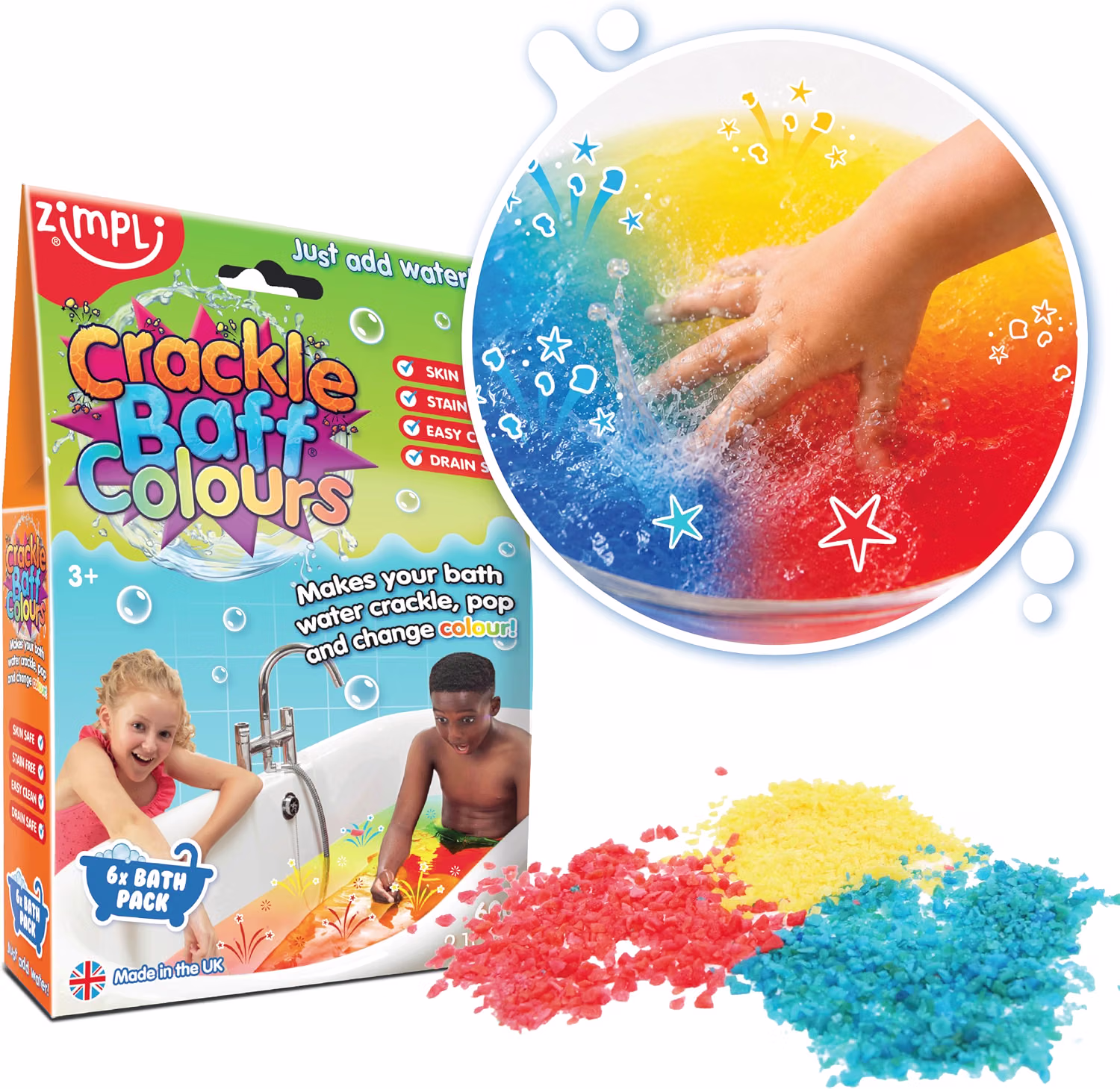 Zimpli Crackle Baff Colours 6 Bath Pack Magically Makes Your Water Crackle Pop A