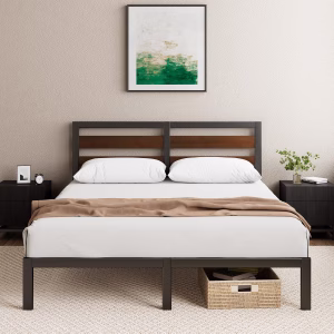 Zinus Kai Double Bed Frame With Headboard 135 X 190 Cm Bamboo And Metal Bed Fram