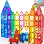 100PCS Magnetic Tiles STEM Building Toys Set with 2 Cars, Sensory Stacking Magnetic Blocks for Toddlers & Kids, Ideal for Preschool Montessori Toys Christmas Birthday Gifts for Boys & Girls Ages 3+
