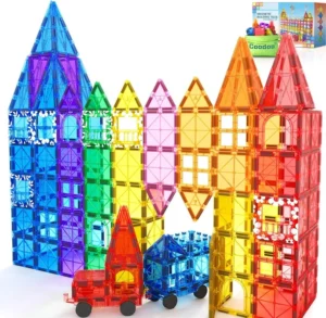 100pcs Magnetic Tiles Stem Building Toys Set With 2 Cars Sensory Stacking Magnet