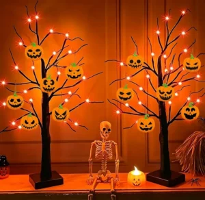 2 Pack Halloween Tree Lights With Pumpkin Ornaments Halloween Decorations