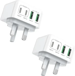 2 Pack USB C Plug Fast Charge 40w 4 Port USBc Plug UK Multi USB Charger Dual Typ
