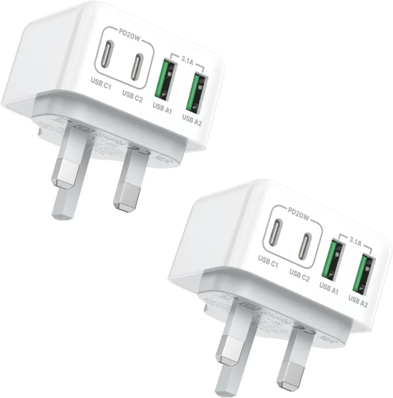 2 Pack USB C Plug Fast Charge 40w 4 Port USBc Plug UK Multi USB Charger Dual Typ