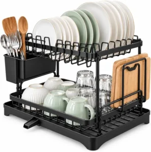 2 Tier Dish Drainer Rack For Kitchen Stainless Steel Dish Drying Rack With Drip