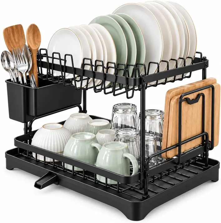 2 Tier Dish Drainer Rack For Kitchen Stainless Steel Dish Drying Rack With Drip