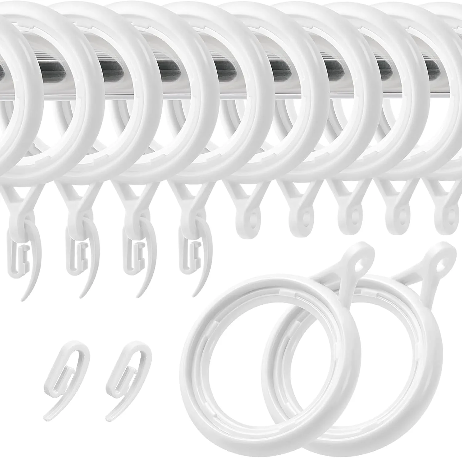 32 Pack White Plastic Curtain Rings And Hooks 40mm Plastic