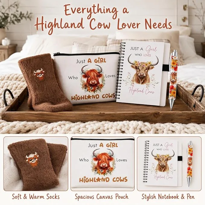 4 PCs Highland Cow Gifts Set For Women And Men Hyland Cows Christmas Gift