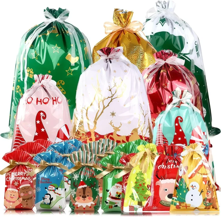 40pcs Christmas Drawstring Gift Bags Reusable Xmas Foil Gift Bags For Presents C