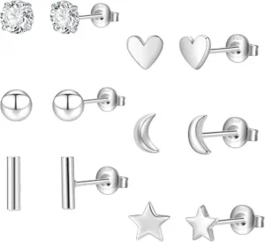 6pairs Silver Plated Studs Earrings Hypoallergenic Small Earrings Set