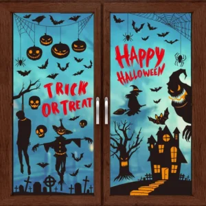 9 Sheets Halloween Window Stickers 87pcs Reusable Double Sided Stickers Horror B