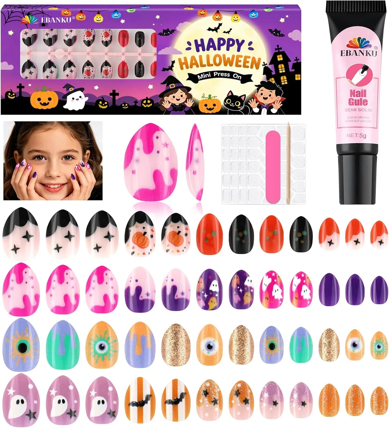 96pcs Halloween Press On Nails Fake Nails Full Cover Cute False Nails With Sweet