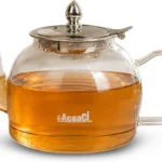 AddAcsaCi Premium Borosilicate Glass Tea Pot 1200ml Round Shape with Long Spout | Tea Pot with Removable Stainless Steel Infuser for Loose Leaf Tea | Heat Resistant Tea Maker for Hot & Iced Tea | 1.2L