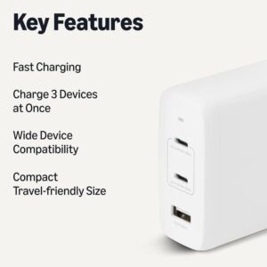 Amazon Basics Fast Charging USB C Nano Gan Wall Charger 120w 3 Port For Laptops
