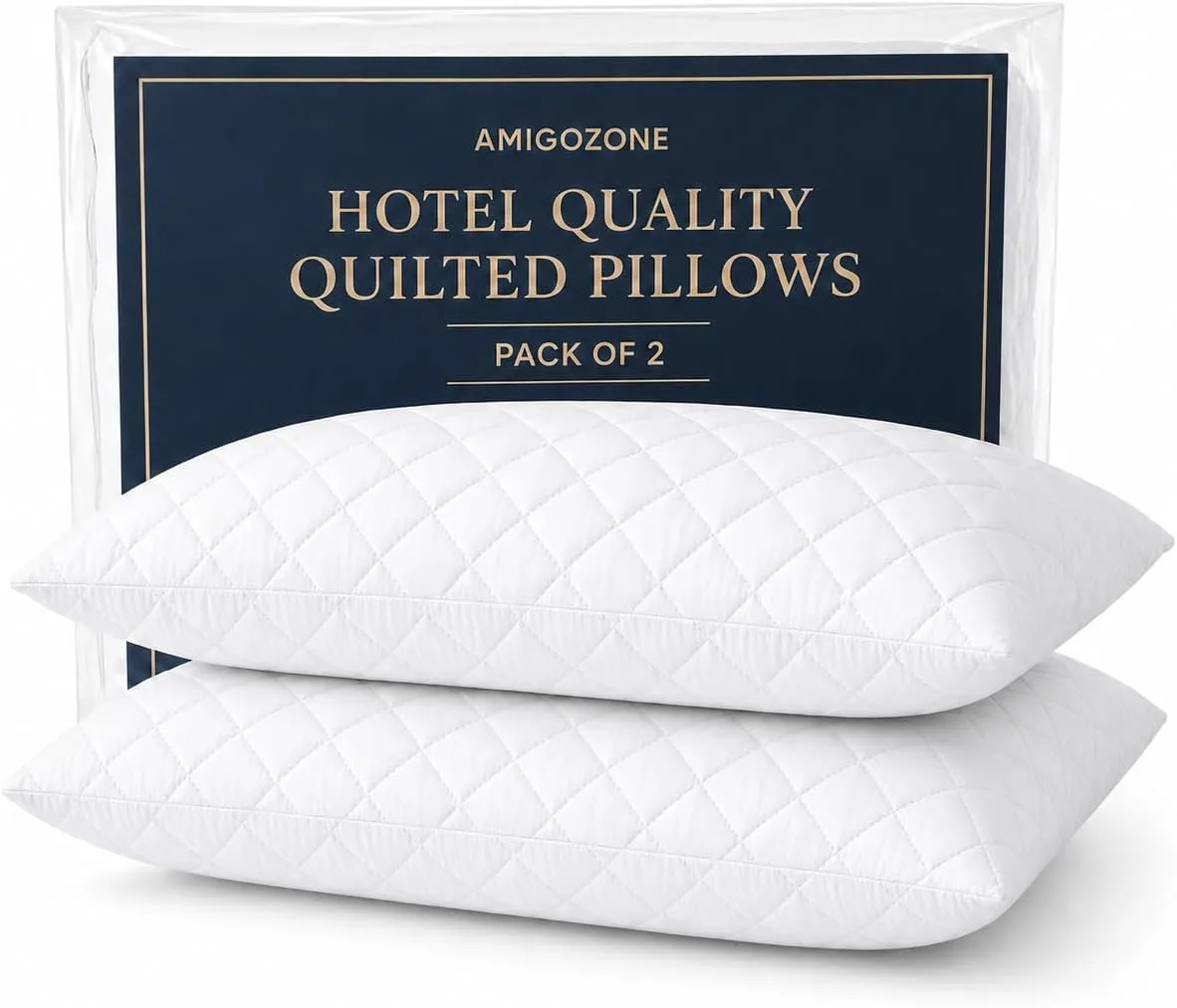 Amigozone Quilted Pillows Pack Of 2 Extra Filled Hotel Quality Bed Pillows With