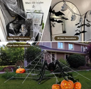 Amlooph Giant Spider Halloween Decorations Outdoor Indoor And Cobweb Bats