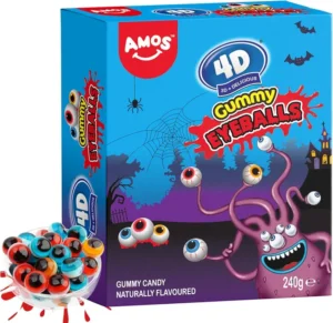 Amos Halloween 4d Eyeballs Gummy Sweets Mix Fruit Flavoured Candy 240g