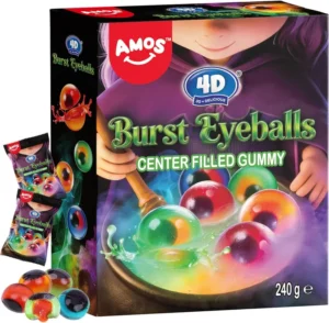 Amos Halloween Gummy Eyeballs Burst Center Filled Candy Sweets 240g