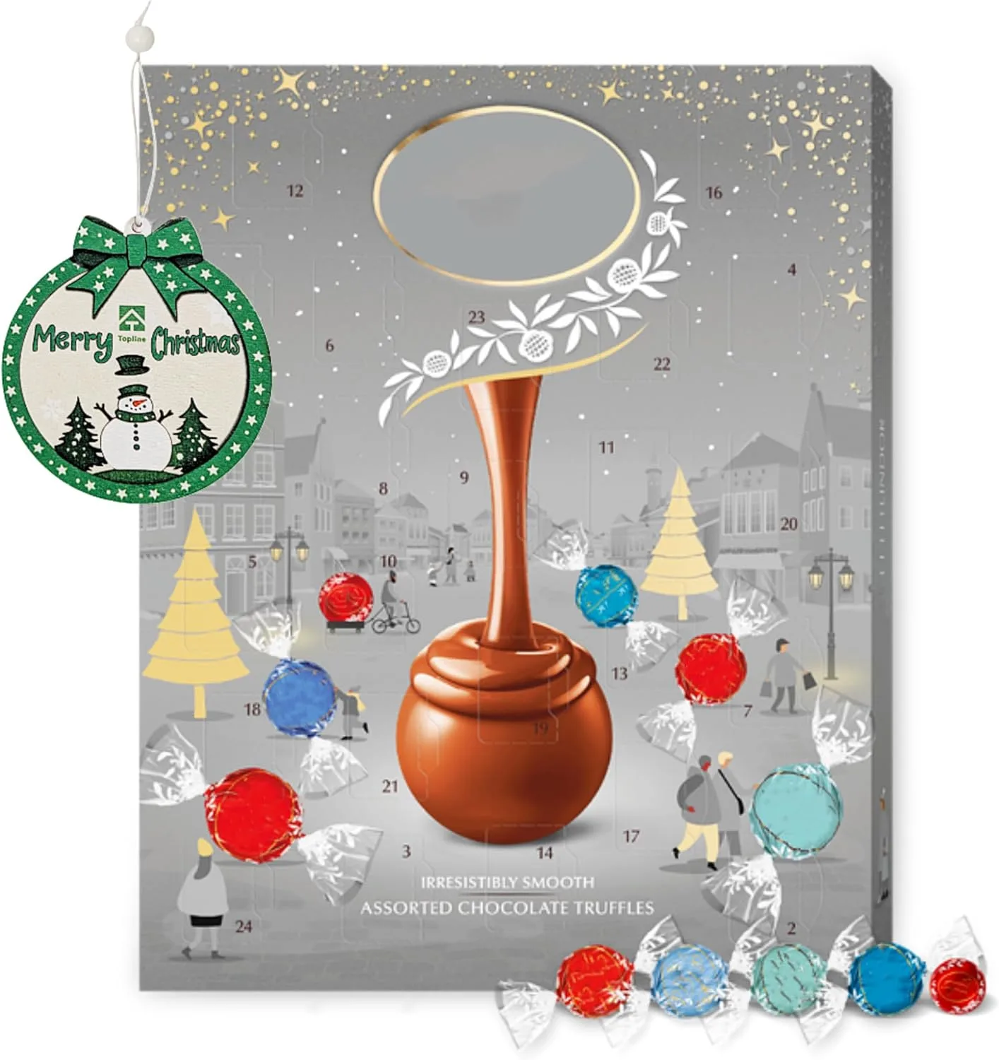 Assorted Chocolates Advent Calendar 2025 Luxury Silver 24 Days Christmas Countdo