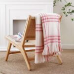 Battilo Mohair Plaid Throw Blanket for Sofa, Red White, 125x150cm