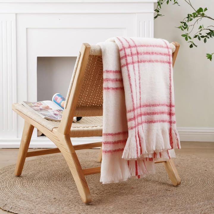 Battilo Mohair Plaid Throw Blanket For Sofa Red White 125x150cm