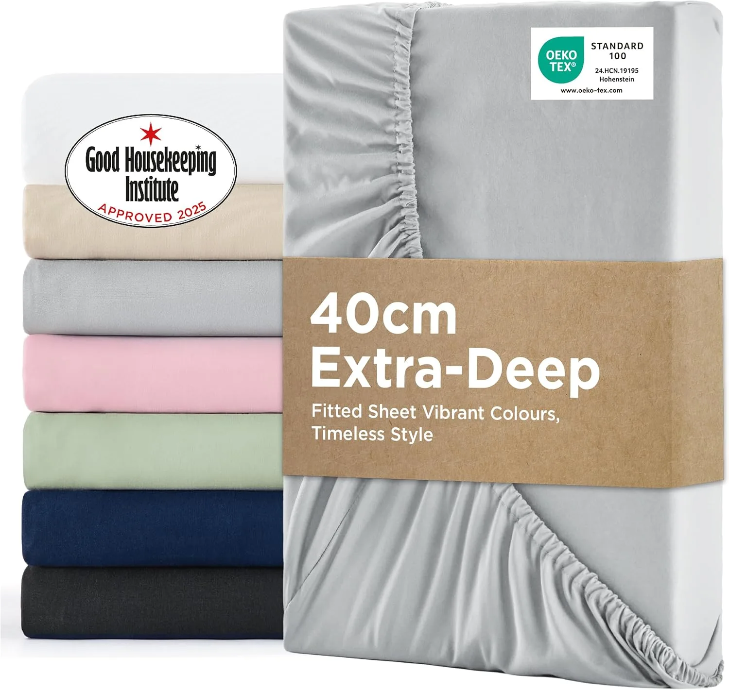 Bedsure Double Fitted Sheet Deep 40cm Pocket Grey 135x190cm