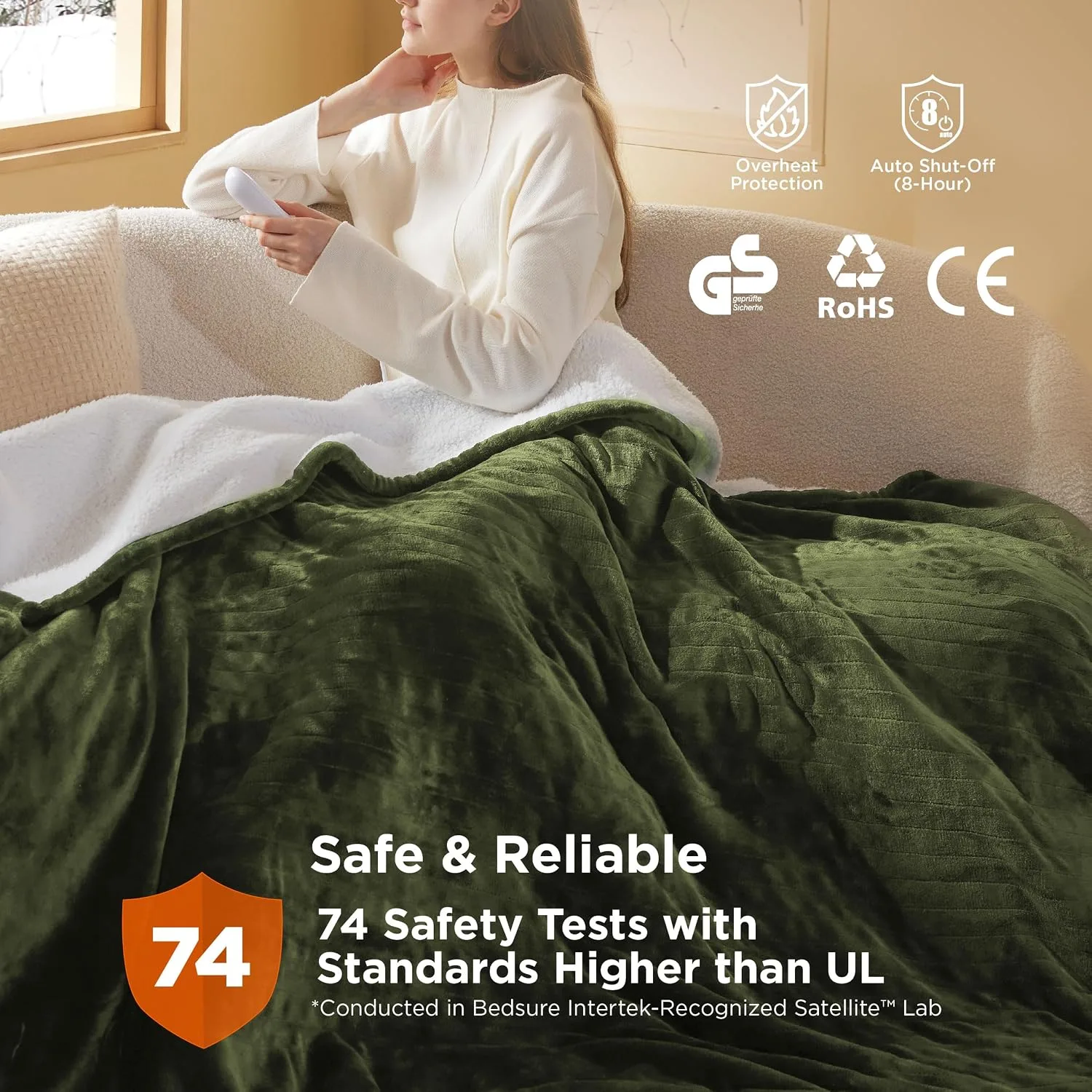 Bedsure Electric Blanket Heated Throw Flannel 130x180cm Green