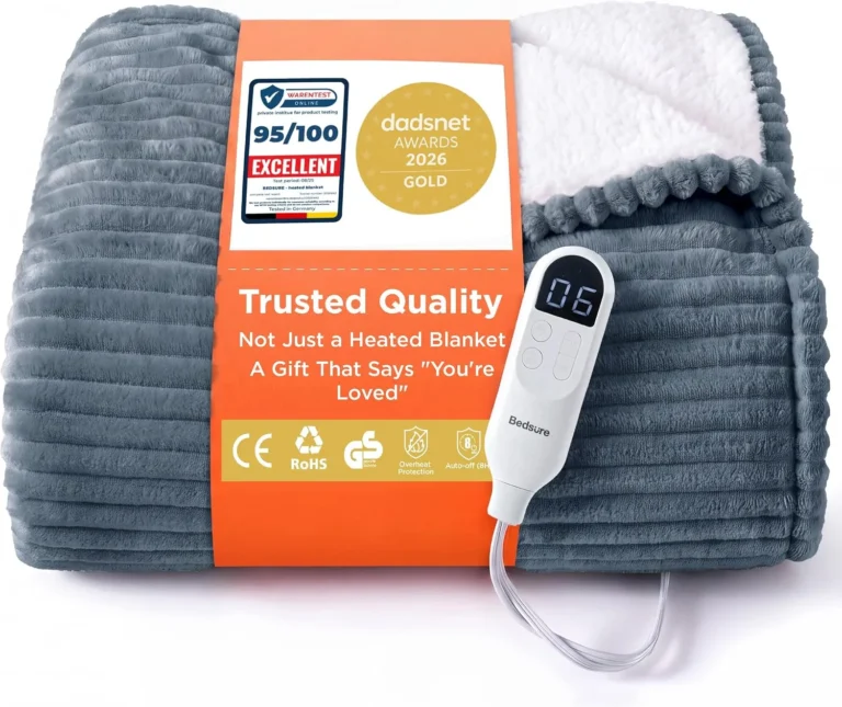 Bedsure Electric Blanket Heated Throw Ribbed Flannel 130x160cm Grey