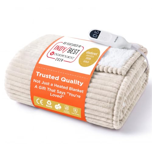 Bedsure Electric Blanket Heated Throw Ribbed Flannel 180x200cm Cream
