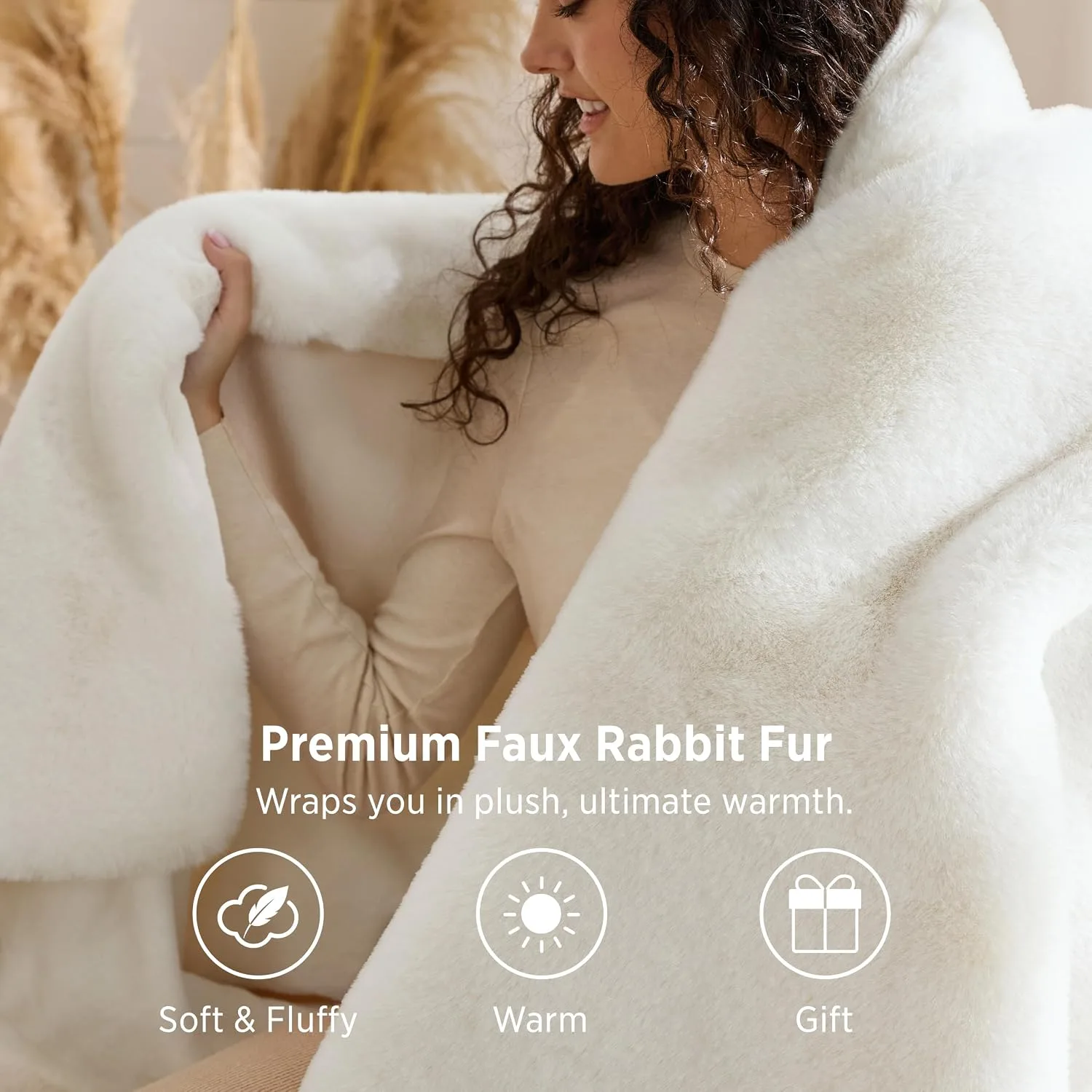 Bedsure Faux Fur Throw Blanket Soft Thick Blanket White 130x150cm