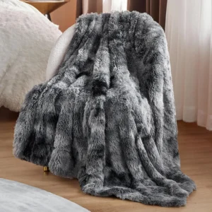 Bedsure Fluffy Sherpa Fleece Blanket Faux Fur Tie Dye Grey 150x200 Cm