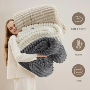 Bedsure Sherpa Fleece Throw Blanket Bedspread Beige 130x150cm
