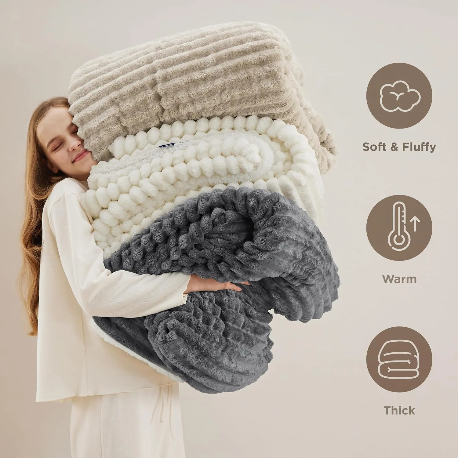 Bedsure Sherpa Fleece Throw Blanket Bedspread Beige 130x150cm