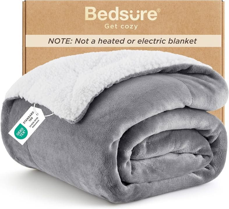 Bedsure Sherpa Fleece Throw Blanket Thick Silver Grey Twin 150x200cm