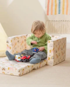 Bejoy Toddler Chair 2 In 1 Flip Out Kids Sofa Bed Beige With Unicorns