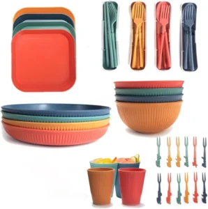 Berrylion 48pcs Plastic Dinnerware Sets For 4 Unbreakable Colorful Dinner Dishes