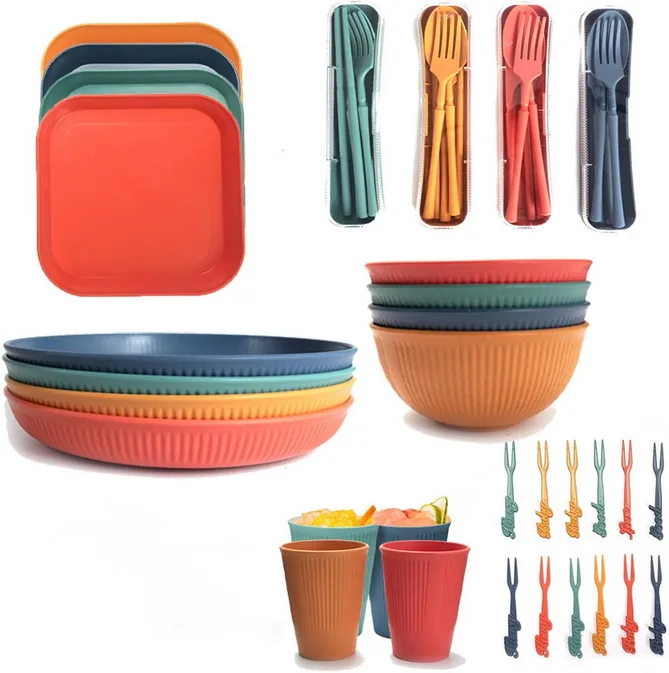 Berrylion 48pcs Plastic Dinnerware Sets For 4 Unbreakable Colorful Dinner Dishes