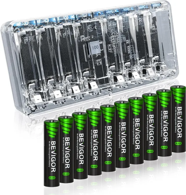 Bevigor 10 PCs Aaa Rechargeable Batteries With Battery Charger Set
