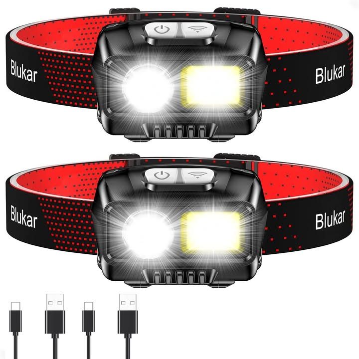 Blukar Head Torch Rechargeable 2 Pack 2000l Super Bright Headlamp 8 Modes