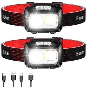 Blukar Head Torch Rechargeable 2 Pack 2000l Super Bright Headlamp 8 Modes