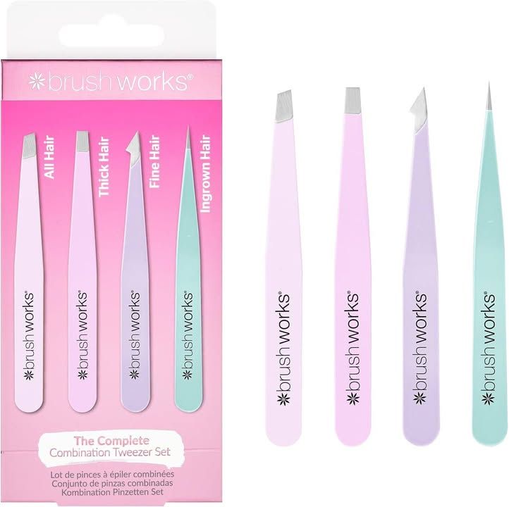 Brushworks Hd 4 Piece Combination Tweezer Set Pastels